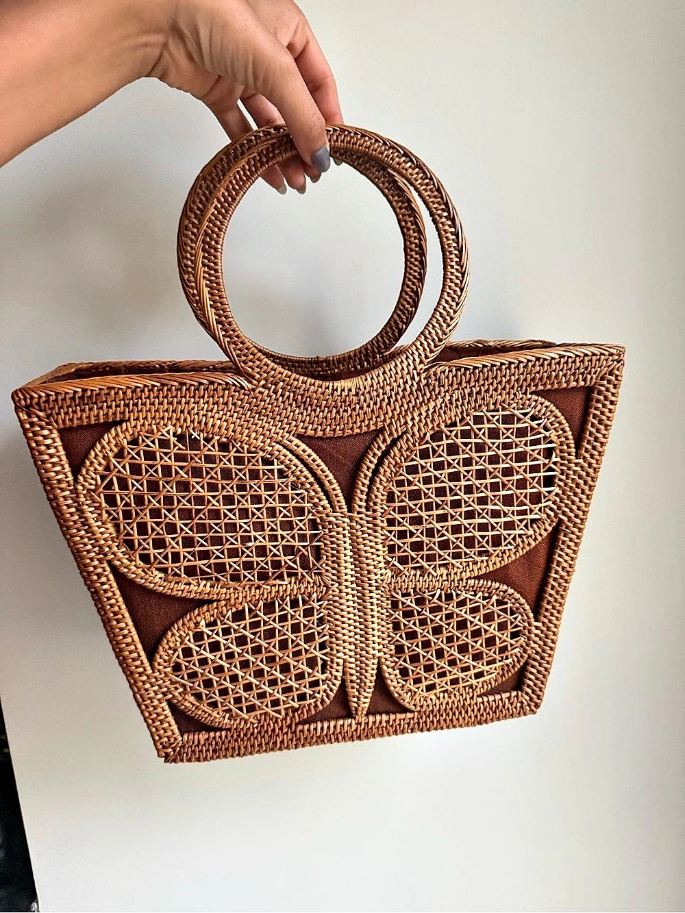 Beautiful butterfly Rattan Tote Bag Brown